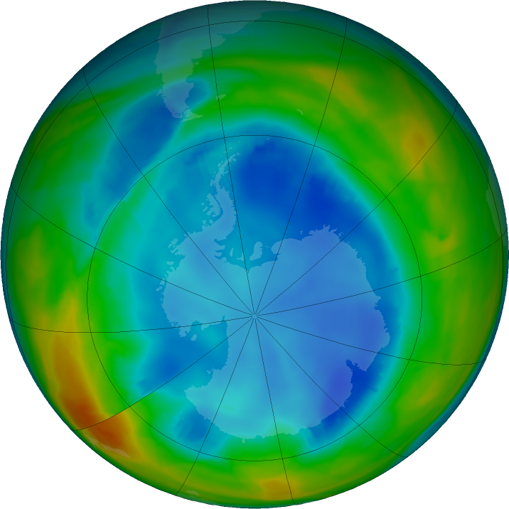 Antarctic ozone map for 02 August 2023